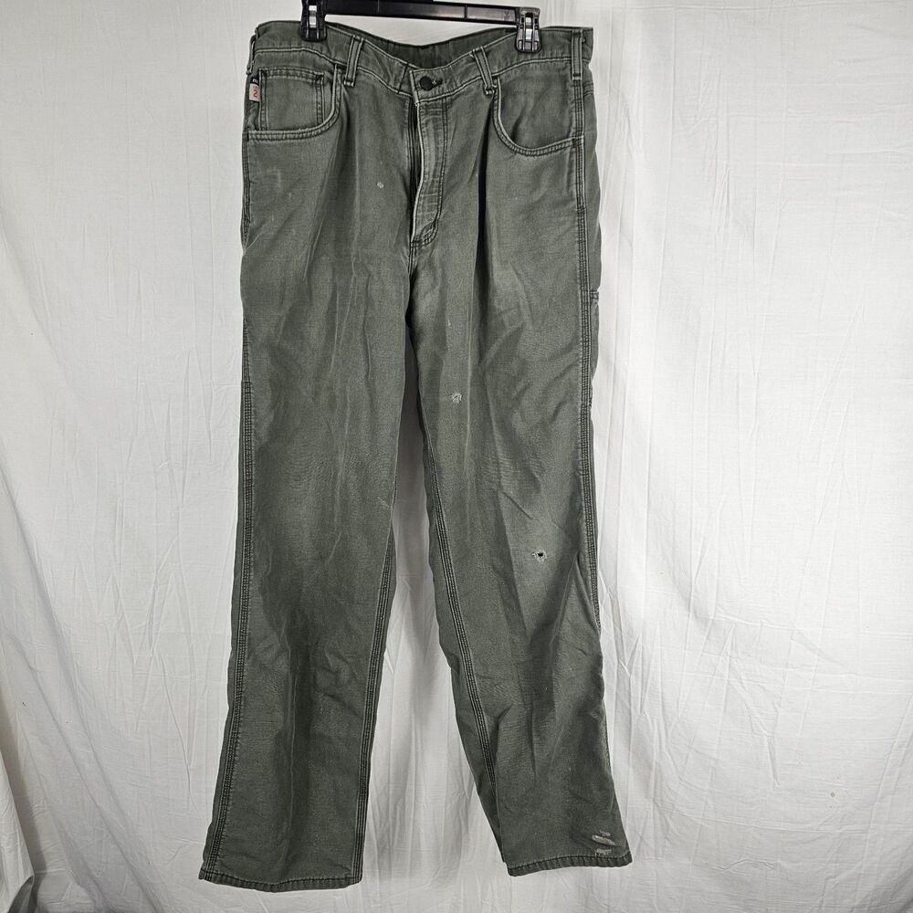 Carhartt Pants Mens 36x34 Green Canvas Fire Resistant FR Loose Fit Work Pants